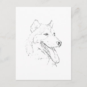 Cartão Postal Husky Siberiano – Desenho de Linha Minimalista de