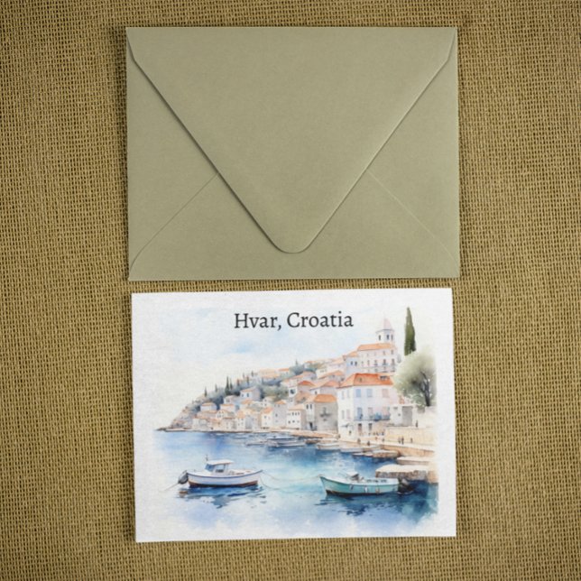 Cartão Postal Hvar Croácia Watercolor Viagem (hvar croatia watercolor postcard)