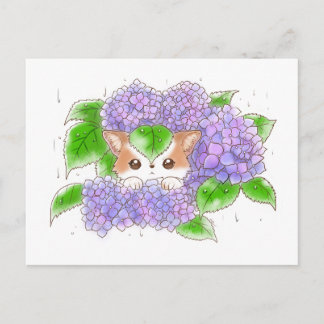 Cartão Postal Hydrangea and Mochi Rainy Day  Postcard by Amy C