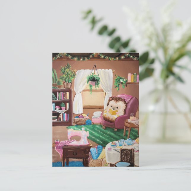 Cartão Postal Hygge Hedgehog (Em pé/Frente)