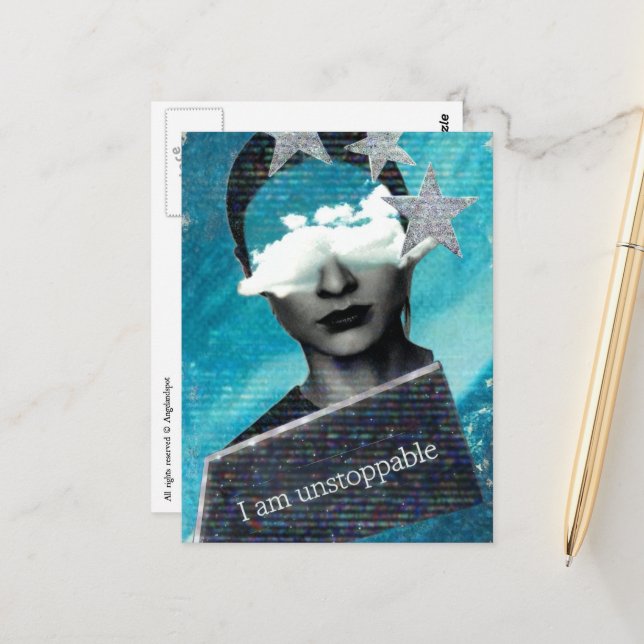 Cartão Postal I am Unstoppable Mixed Media Collage (Frente/Verso In Situ)
