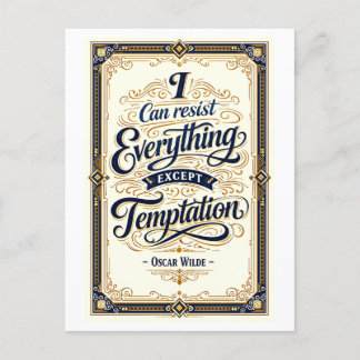 Cartão Postal "I Can Resist Everything" Wilde Quotation