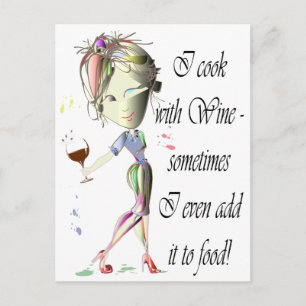 Cartão Postal I cook with Wine, sometimes add to food Funny Gift