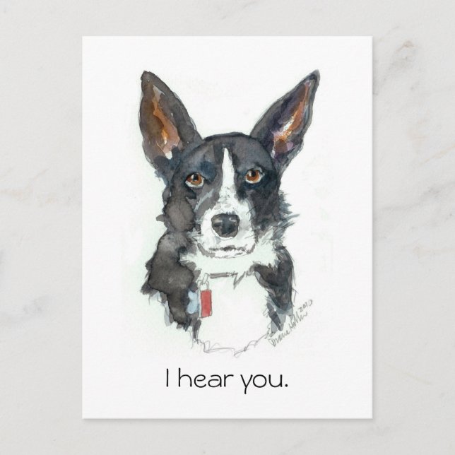 Cartão Postal “I HEAR YOU!" Big Ears Dog painting postcard (Frente)