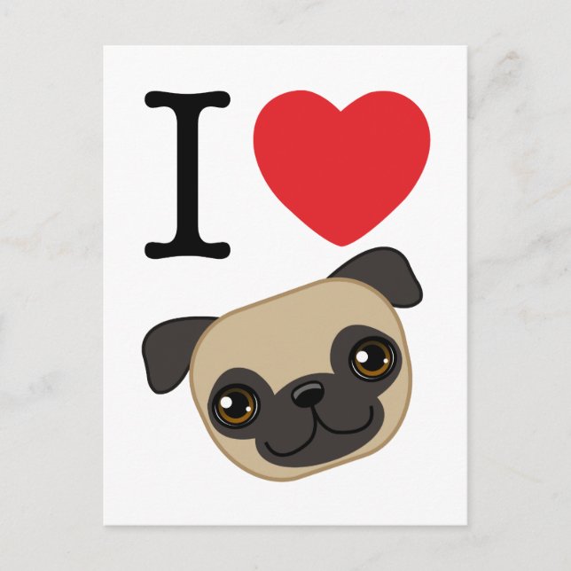 Cartão Postal I Heart Fawn Pugs (Frente)