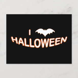 Cartão Postal I Love Halloween (Bat) Orange White