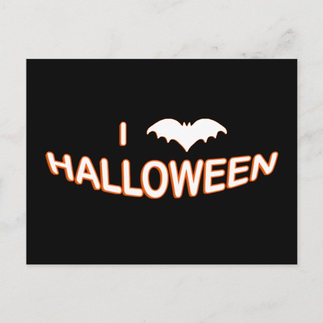 Cartão Postal I Love Halloween (Bat) Orange White (Frente)