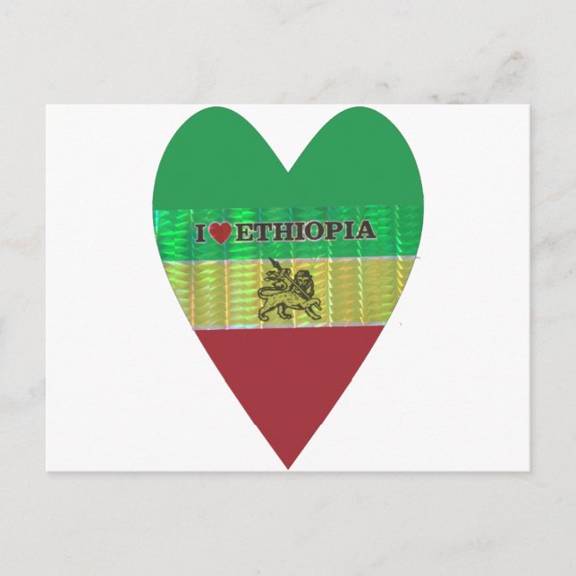 Cartão Postal I Love Heart Etiópia: Flag Art Motif (Frente)
