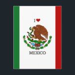 Cartão Postal i love mexico - mexican flag,<br><div class="desc">I Love Mexico - Mexican flag.</div>
