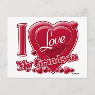 Cartão Postal I Love My Grandson red - heart