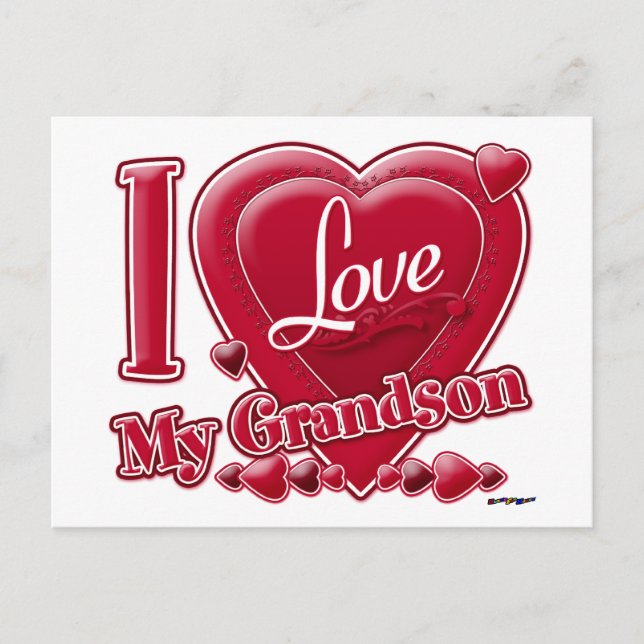 Cartão Postal I Love My Grandson red - heart (Frente)