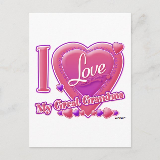 Cartão Postal I Love My Great Grandma pink/purple - heart (Frente)