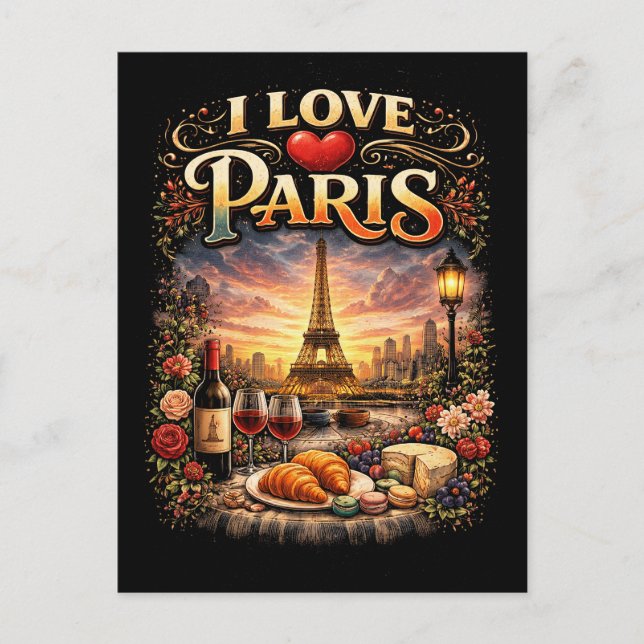 Cartão Postal I Love Paris (Frente)