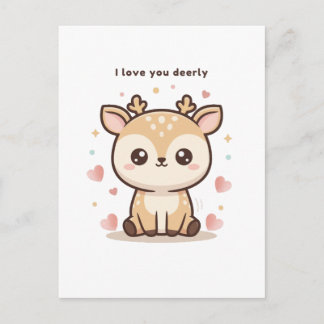 Cartão Postal I Love You Deerly Cute Puchi Dōshi Deer Christma