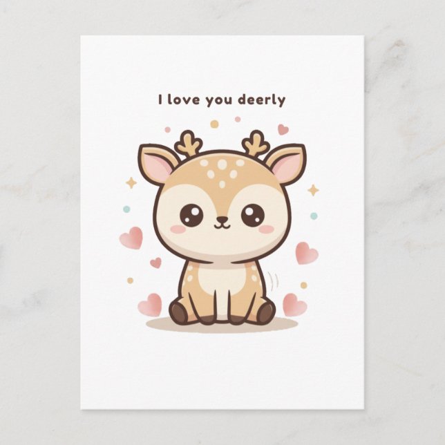Cartão Postal I Love You Deerly Cute Puchi Dōshi Deer Christma (Frente)