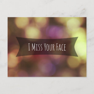 Cartão Postal "I Miss Your Face" Dourada Foto Cinzenta Rosa
