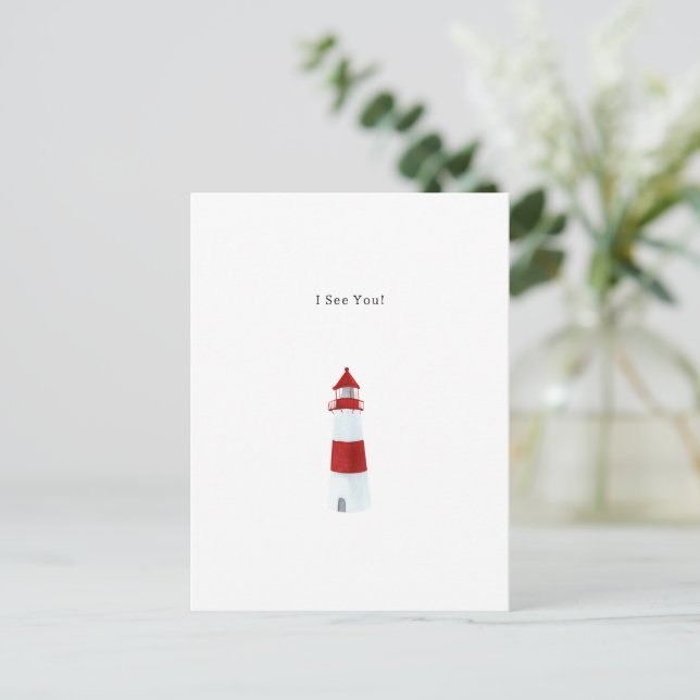 Cartão Postal I See You Text Watercolour Lighthouse Illustration (Em pé/Frente)