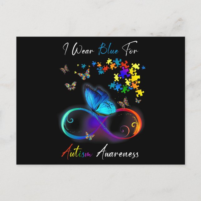 Cartão Postal I Wear Blue For Autism Awareness shirt Puzzle Mom  (Frente)