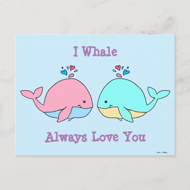 Cartão Postal I Whale Sempre Te Ama Kawaii (Frente)