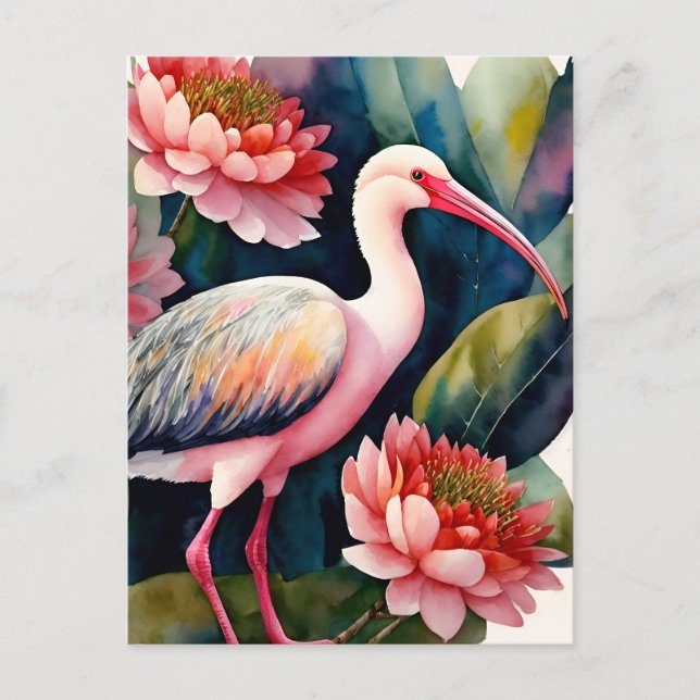 Cartão Postal Ibis Floral Watercolor Art (Frente)