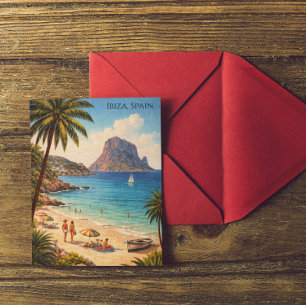 Cartão Postal Ibiza Espanha Arte de Praia Retro – Viagens Vintag