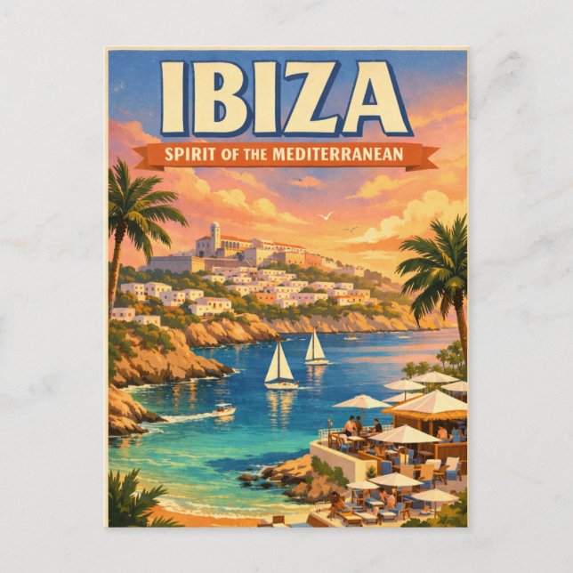 Cartão Postal Ibiza, Espanha, num clássico retrô (Frente)