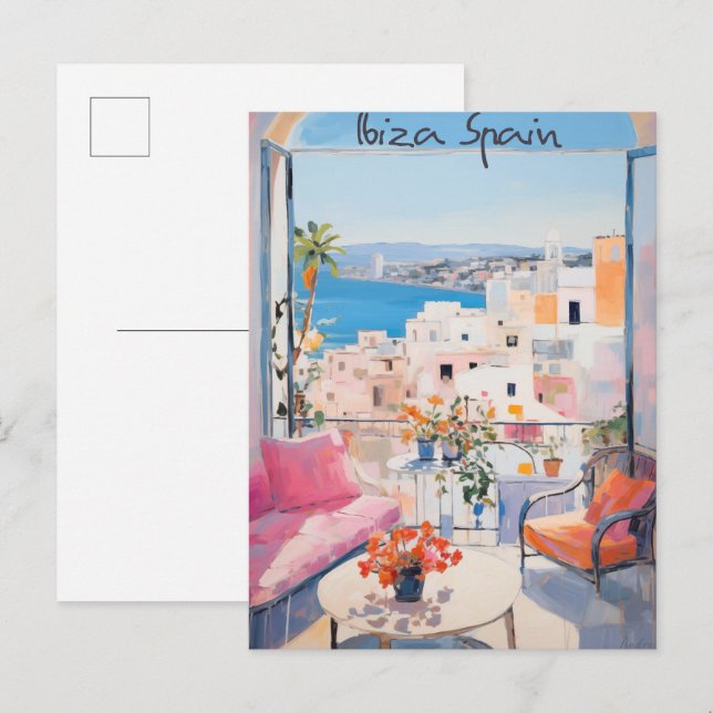 Cartão Postal Ibiza Spain Travel City Painting Aesthetic (Frente/Verso)