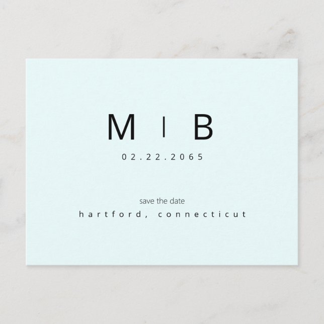 Cartão Postal Ice Blue Tropical Monogram Casamento Salvar a Data (Frente)
