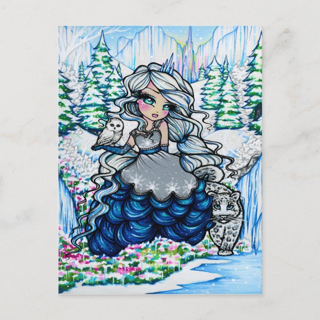 Cartão Postal Ice Princesa Winter Snow Queen Girl Fantasy Art (Frente)