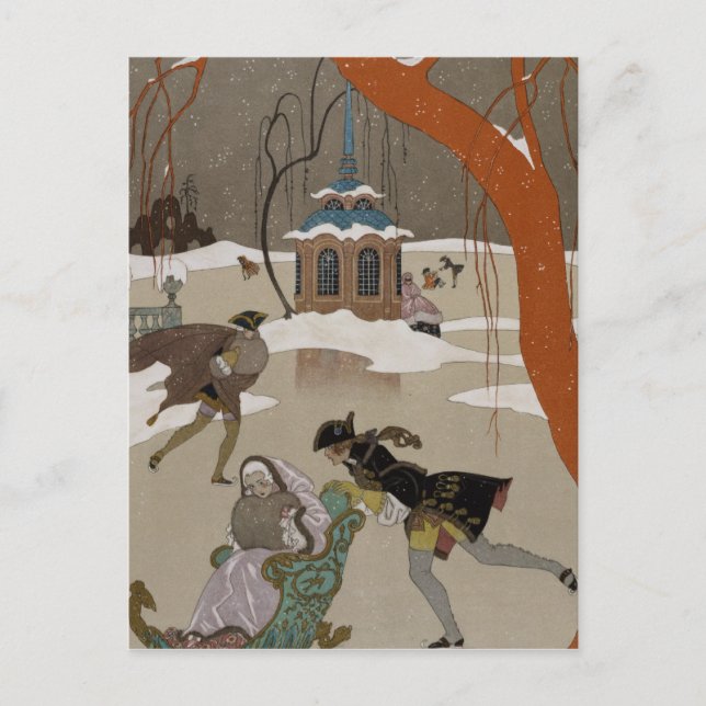 Cartão Postal Ice Skating no lago congelado (Frente)