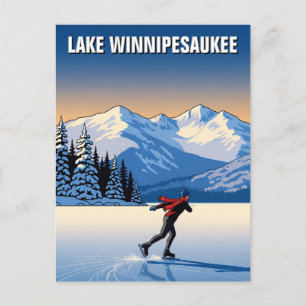Cartão Postal Ice Skating no lago Winnipesaukee Viagem