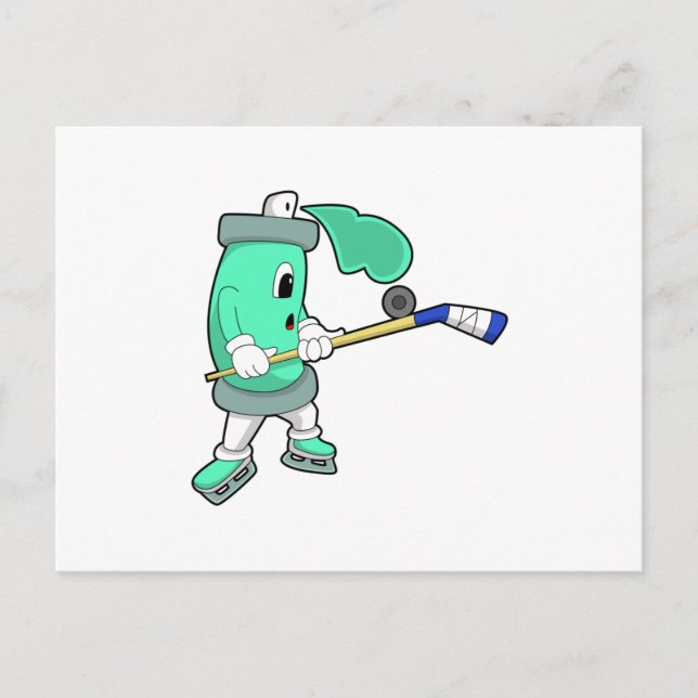 Cartão Postal Ice spray at Ice hockey with Ice hockey stick (Frente)