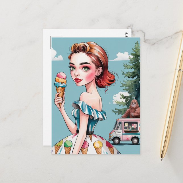 Cartão Postal Icecream na Floresta com Sasquatch (Frente/Verso In Situ)