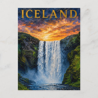 Cartão Postal Iceland: Mystic Glow Waterfall Art Souvenir