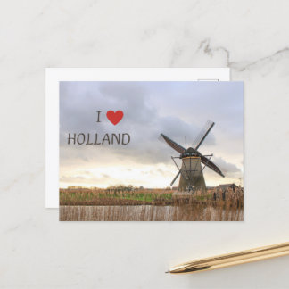 Cartão Postal Ich liebe Holland Windmühlen und Felder Postkarte