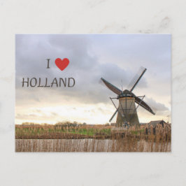 Cartão Postal Ich liebe Holland Windmühlen und Felder Postkarte