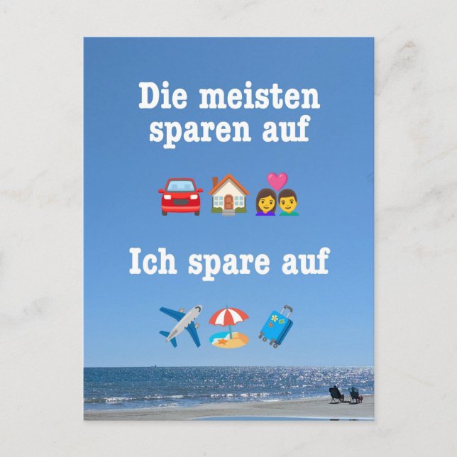 Cartão Postal „Ich spare auf … Reisen!“ Postkarte (Frente)