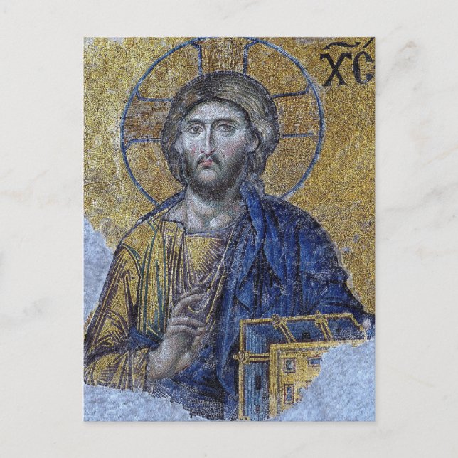 Cartão Postal Ícone Cristão Ortodoxo Bizantino de Jesus Cristo (Frente)