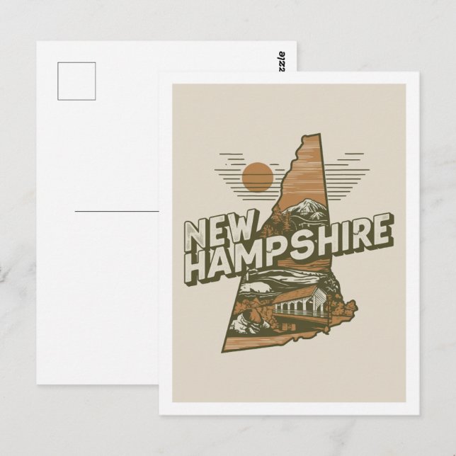 Cartão Postal Ícone de Design de Viagem Retro de New Hampshire E (Frente/Verso)