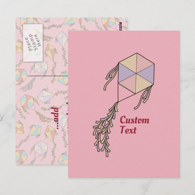 Cartão Postal Ícone de pipa rosa (Frente/Verso)