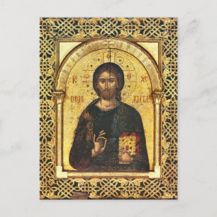Cartão Postal Ícone de Quadro Dourado do Carrossel de Cristo Jes