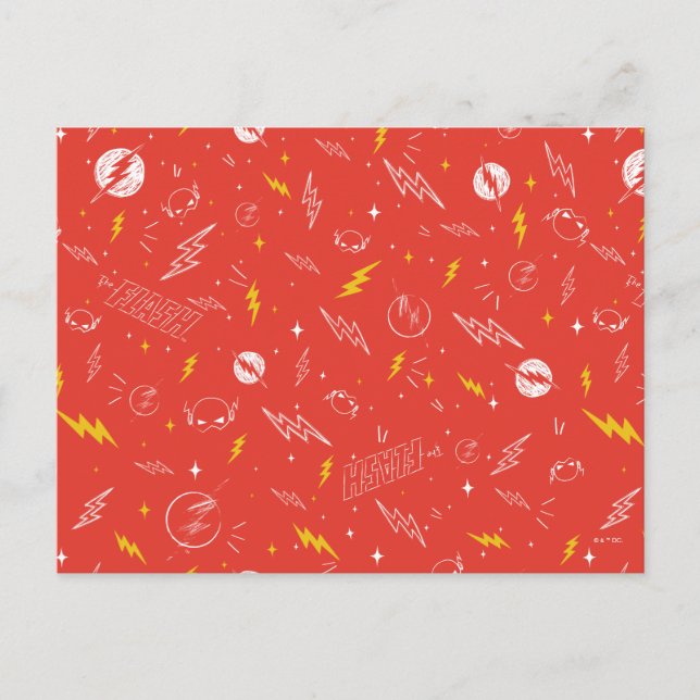 Cartão Postal Ícone do Flash Relâmpago e Padrão Doodle (Frente)