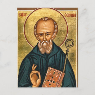 Cartão Postal Ícone Ortodoxo Cristão de São Columbano de Iona