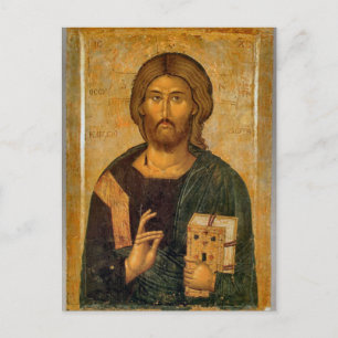 Cartão Postal Ícone Ortodoxo de Jesus Cristo Segurando os Evange