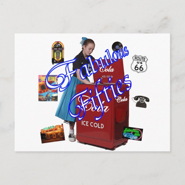 Cartão Postal Ícones de Memorbilia do anos 50 (Frente)