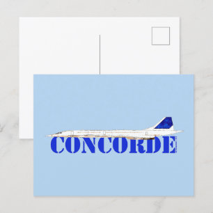 Cartão Postal Iconic Concorde Jet com Tipografia Azul Negrito