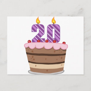 Cartão Postal Idade 20 no Bolo de Aniversário