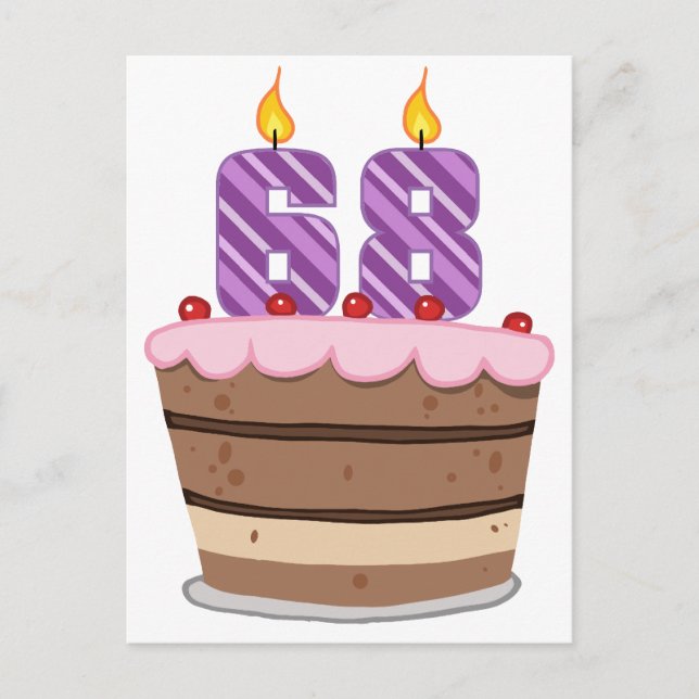 Cartão Postal Idade 68 no Bolo de Aniversário (Frente)
