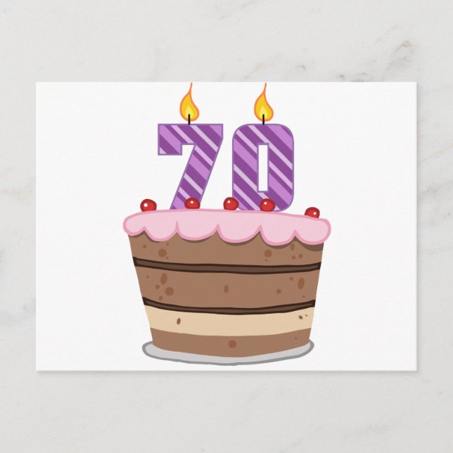 Cartão Postal Idade 70 no bolo de aniversário (Frente)
