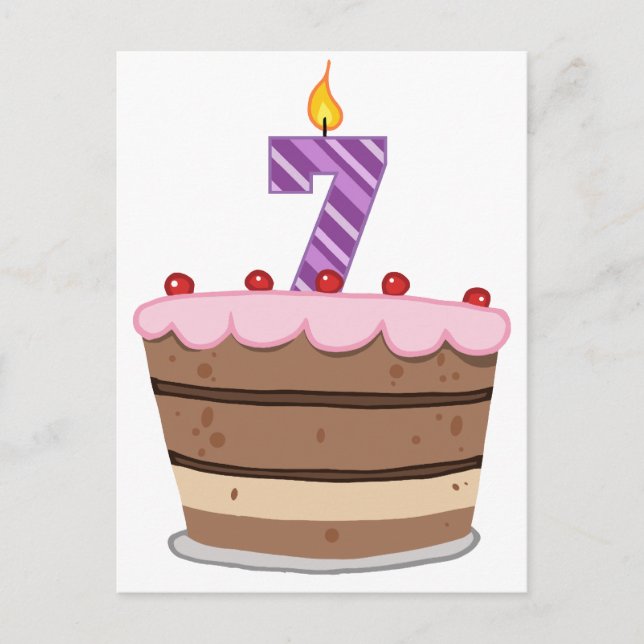Cartão Postal Idade 7 no Bolo de Aniversário (Frente)